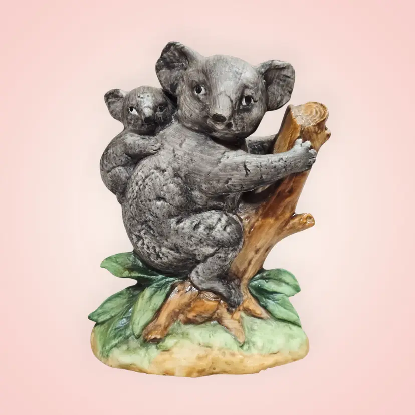 Vintage Lefton Koala Bear Mother Baby Ceramic Figurine Hand Painted