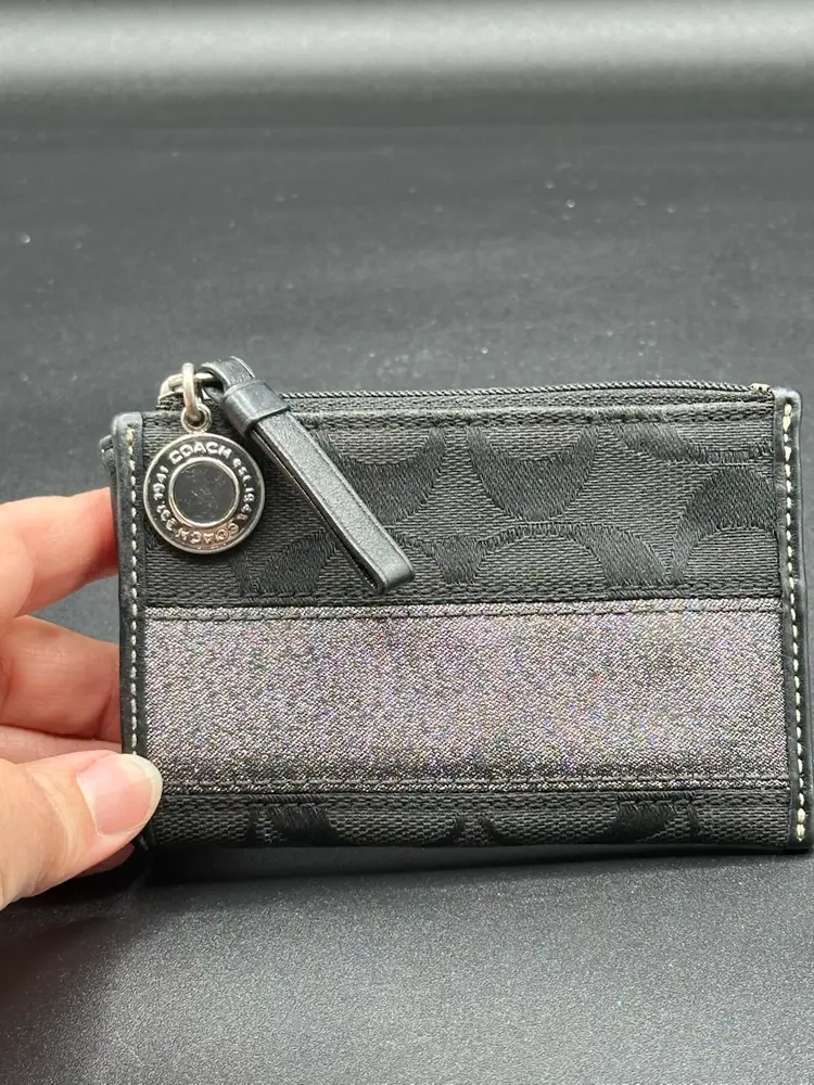 Coach Women Black Fabric/ Leather Trim Credit Card Wallet