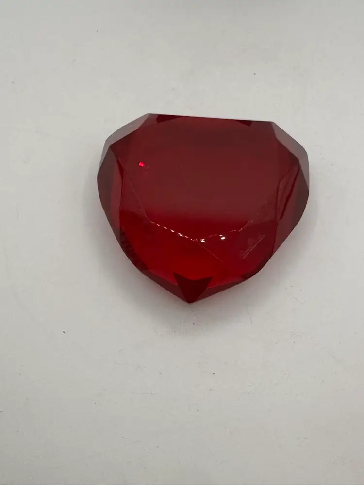 Vintage Rosenthal Faceted Red Crystal Heart Paperweight Signed