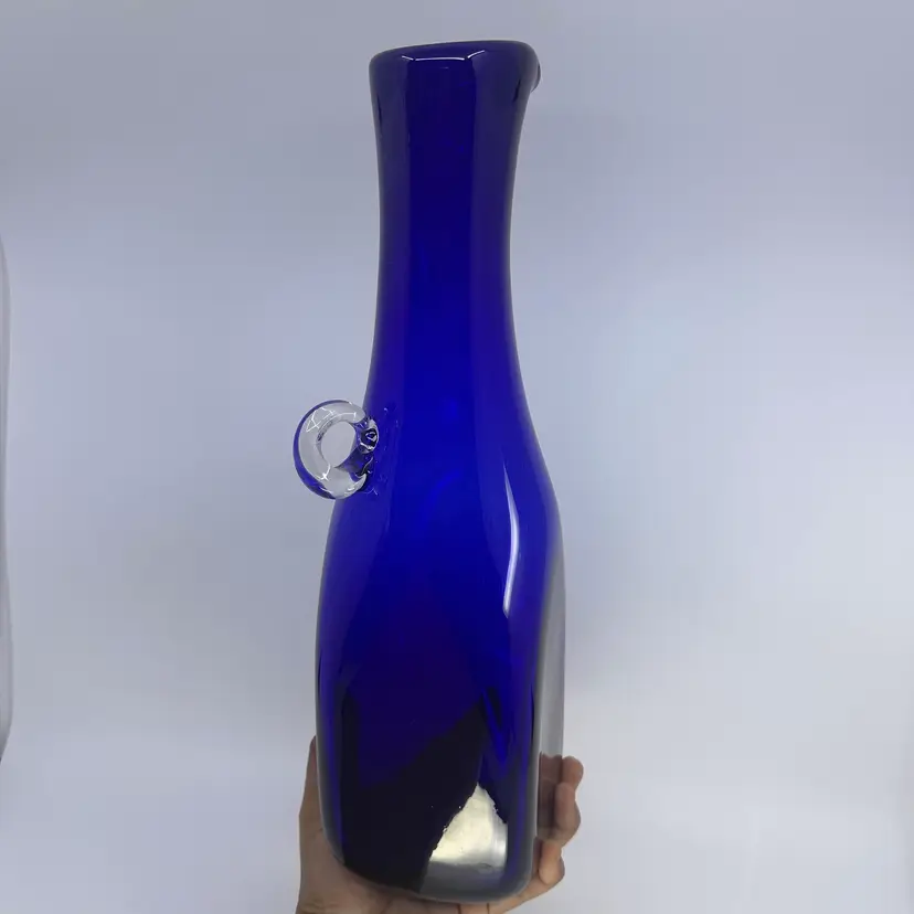 Hand Blown Cobalt Bkue Pitcher Vase Made In Poland