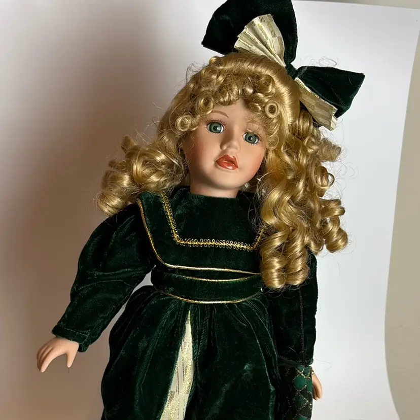 Collector’s Choice Porcelain Doll green velvet dress