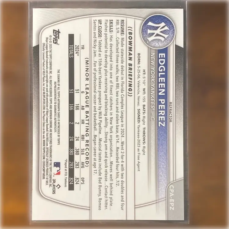 2025 Bowman Edgleen Perez 1st Bowman Auto Refractor 235/499 New York Yankees