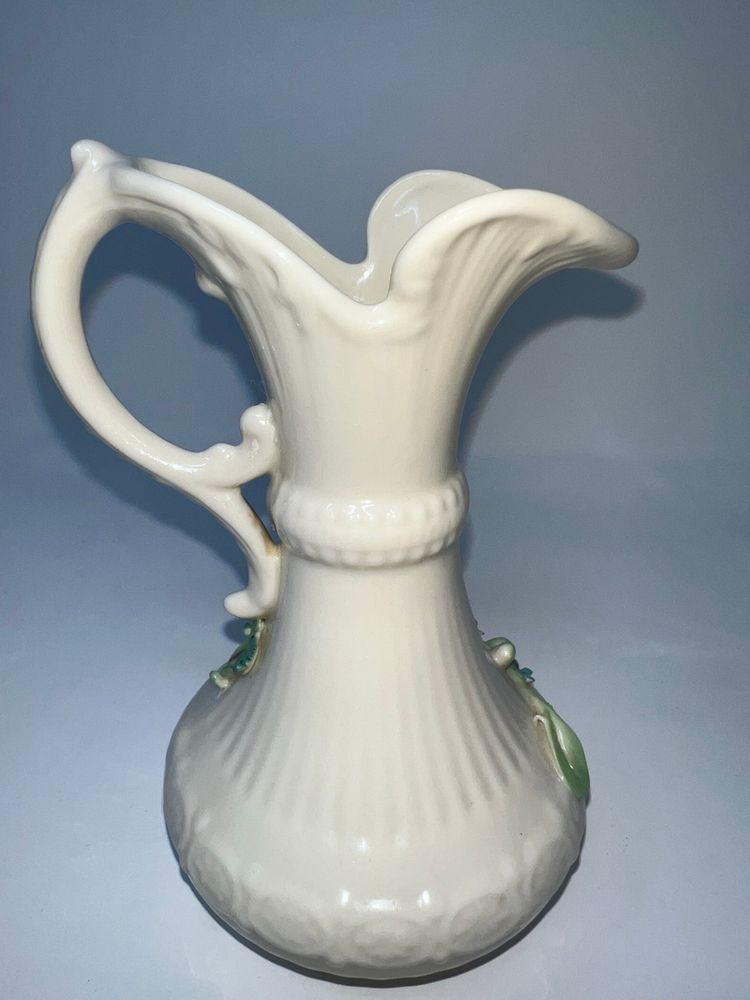 Irish Belleek Aberdeen Pitcher Vase Multicolor Floral Roses 6 In Tall Vintage