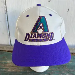 Vintage Arizona Diamond Back Hat Logo Athletic White Purple Snap Back Cap MLB OS