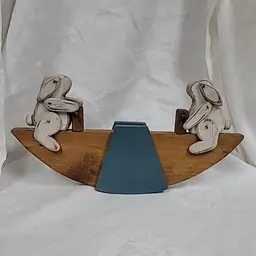 Folk Art Bunny Rabbits on Seesaw Wood Decor