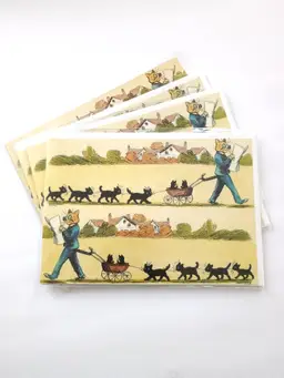 4 x Louis Wain Cat Design Greeting Cards and Envelopes