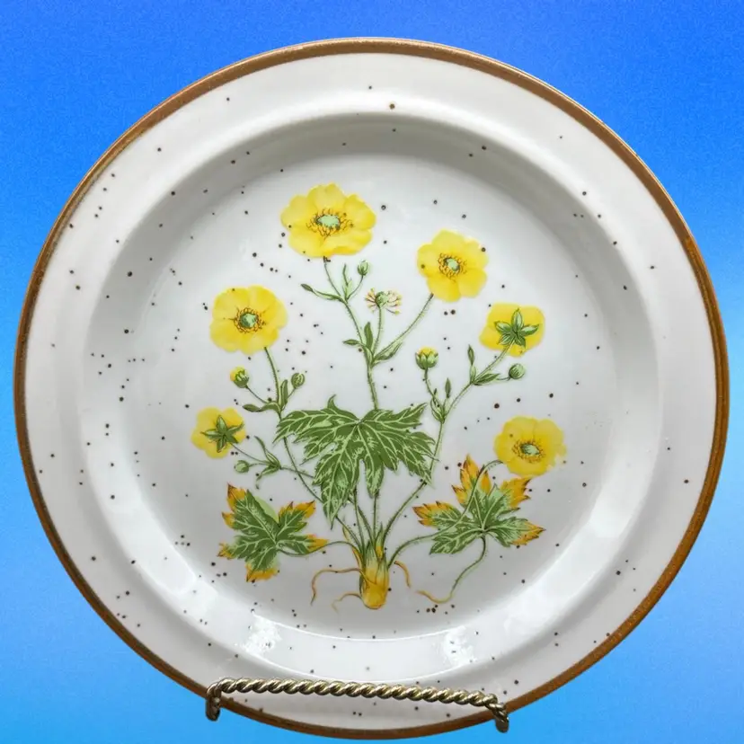 (4)Vtg 8" Otiguri Stoneware Floral Salad Plates - Buttercup No. 204 - Whimsical  Japan 1970