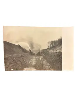 Antique Construction Scene Train Machinery Mine Prospecting Trench RPPC Postcard
