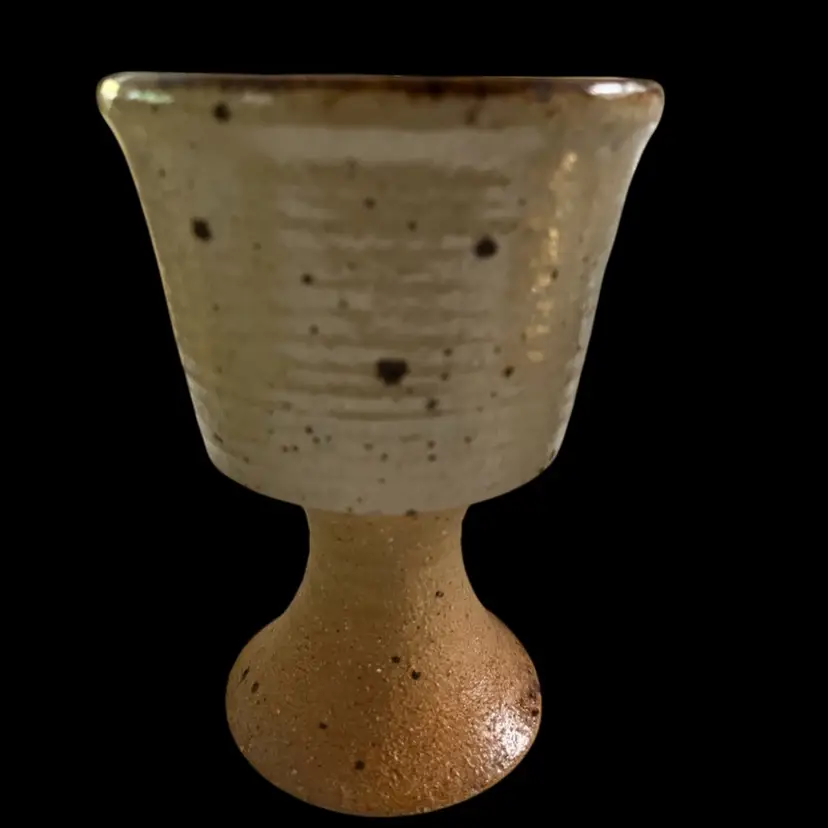 Studio Art Pottery Goblet – Speckled Stoneware, 5.25” Tall, Stamped