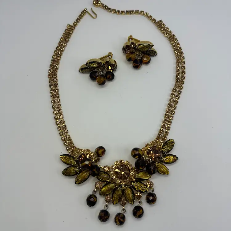 Juliana D & E DeLizza Elster Rhinestone Foiled Glass Bead Dangle Necklace & Earrings (Verified)