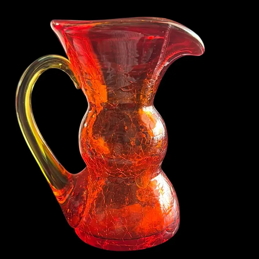 Vintage Amberina Crackle Glass Pitcher Hand Blown