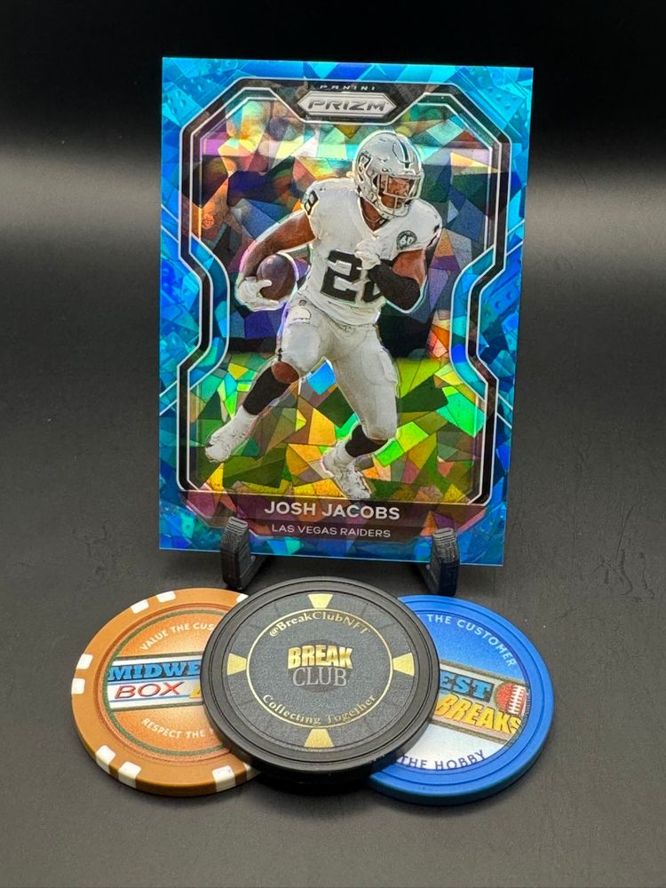 Josh Jacobs Blue Cracked Ice 28/99 *Jersey Number Match* 2020 Prizm Las Vegas Raiders