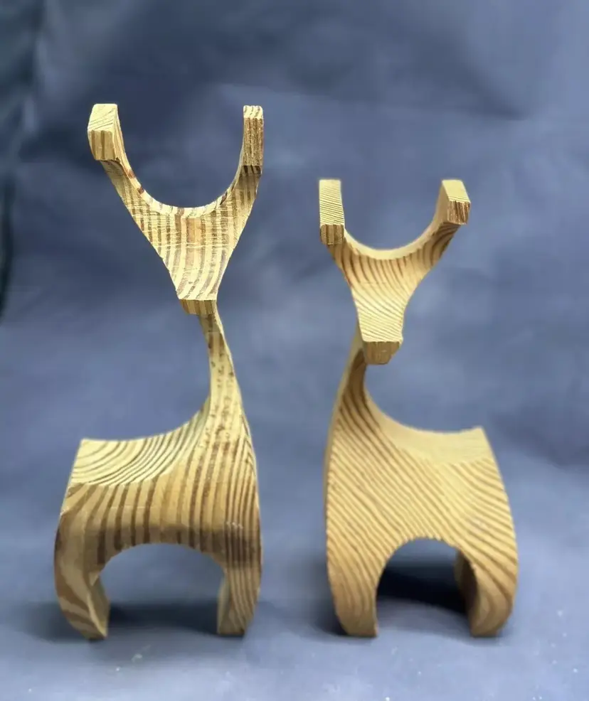 Mid Century Danish Deer Wooden Reindeer Deer Pair Figurines Wood Santa