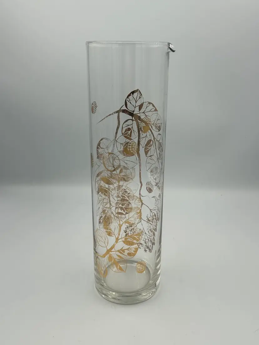 Vintage Gay Fad, Gold Leaves And Acorns Glass Cooler
