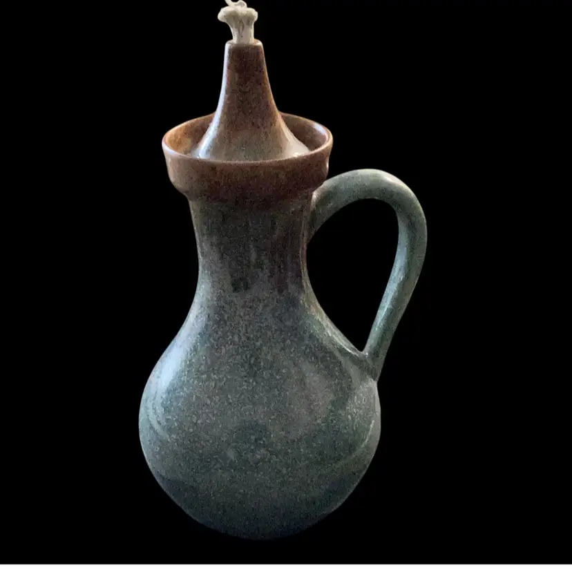 Pigeon Forge Pottery Oil Lamp In A Teal And Brown Glaze Signed Douglas Ferguson