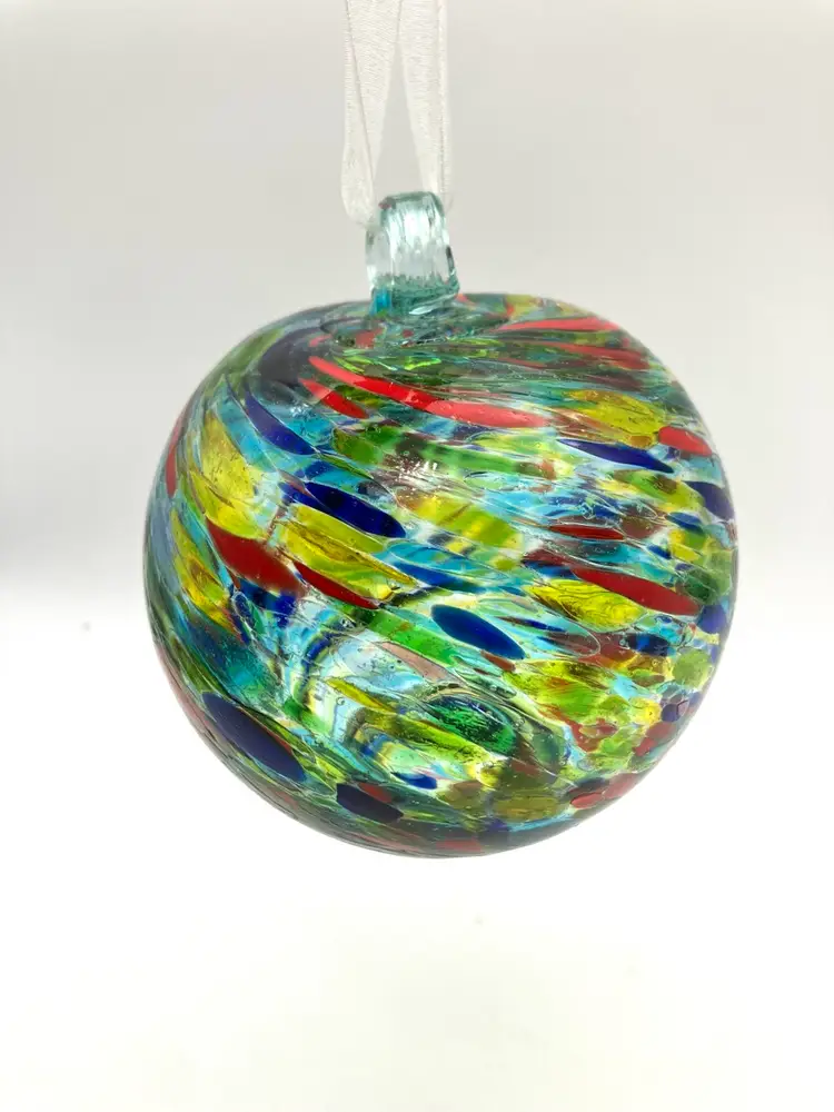BIN - Multicolor Friendship Ball Art Glass Holiday Orb Ornament 4”