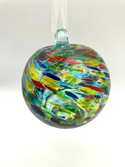 BIN - Multicolor Friendship Ball Art Glass Holiday Orb Ornament 4”