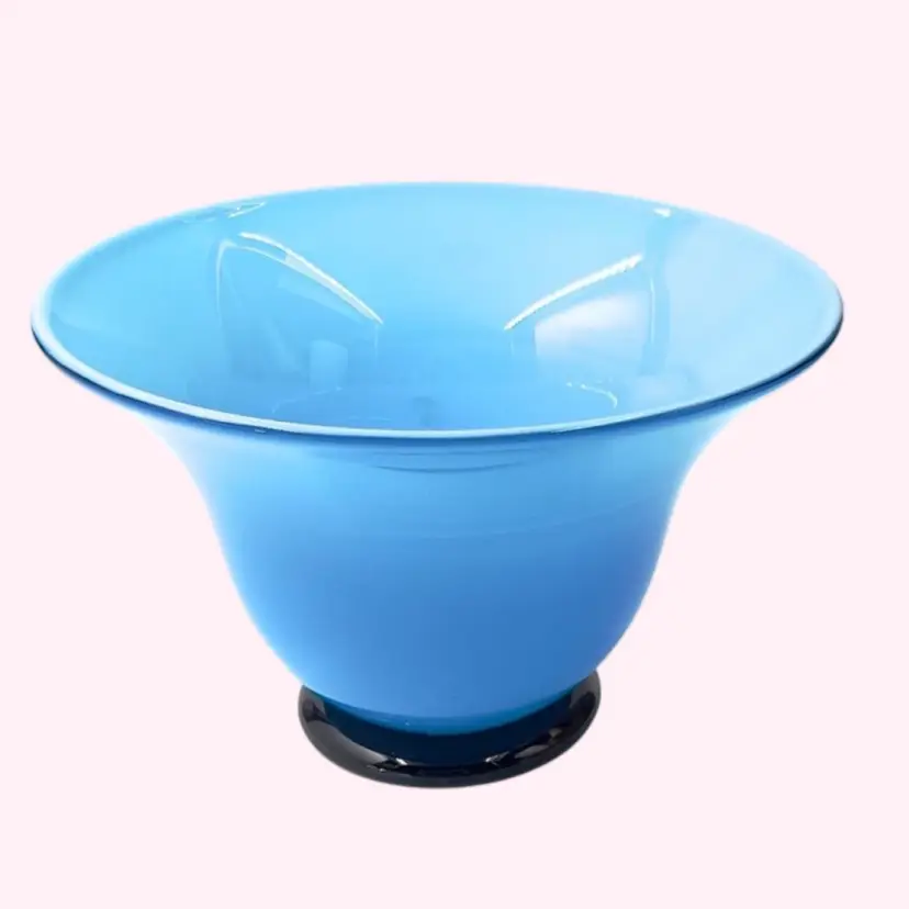 Art Glass Bowl signed Guiliano Tosi Murano Italy Blue Console Flower Vase