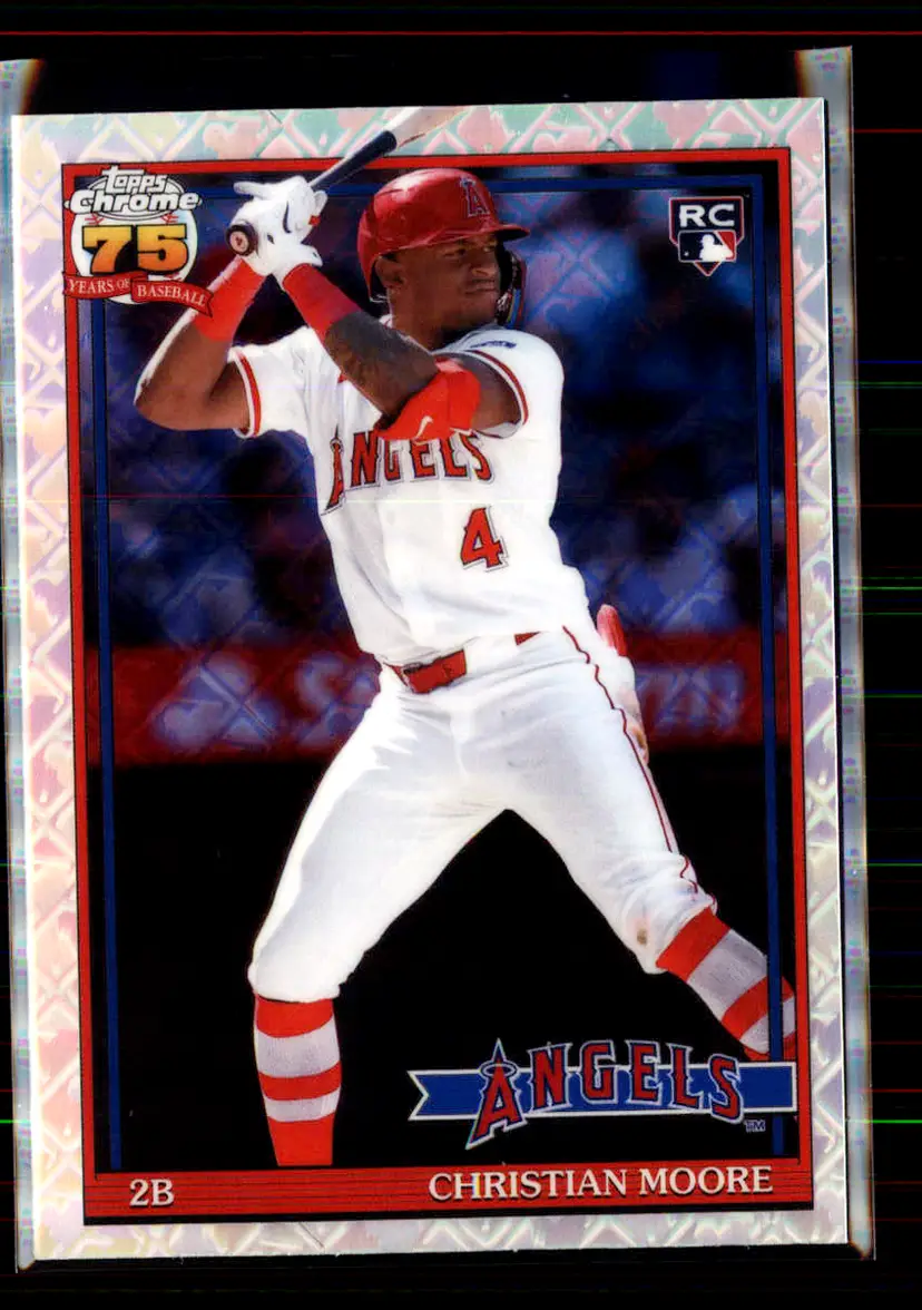 Christian Moore 2026 Topps Chrome Logofractor Geometric Refractor 1991 Topps Bas - Los Angeles Angels - (150-376)