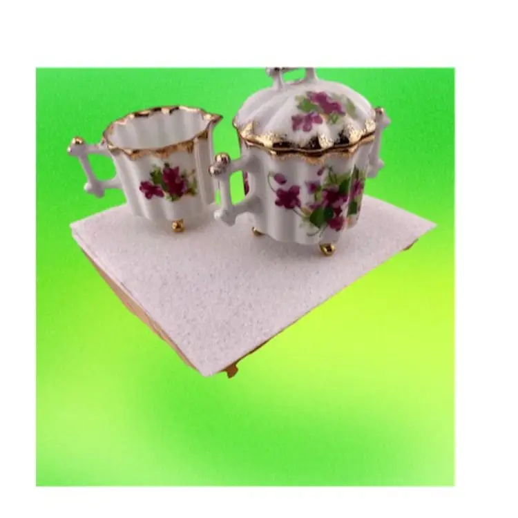 Vintage Porcelain Creamer and Sugar Purple Violet/Pansy Design with Gold Trim