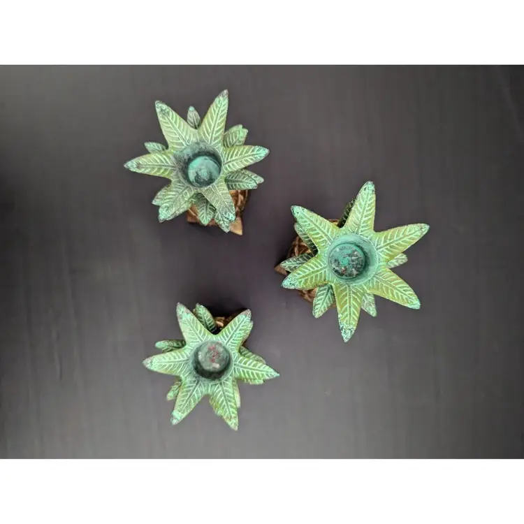 Set of 3 Vtg Brass and Green Verdigris Pineapple Graduated Candle Holders