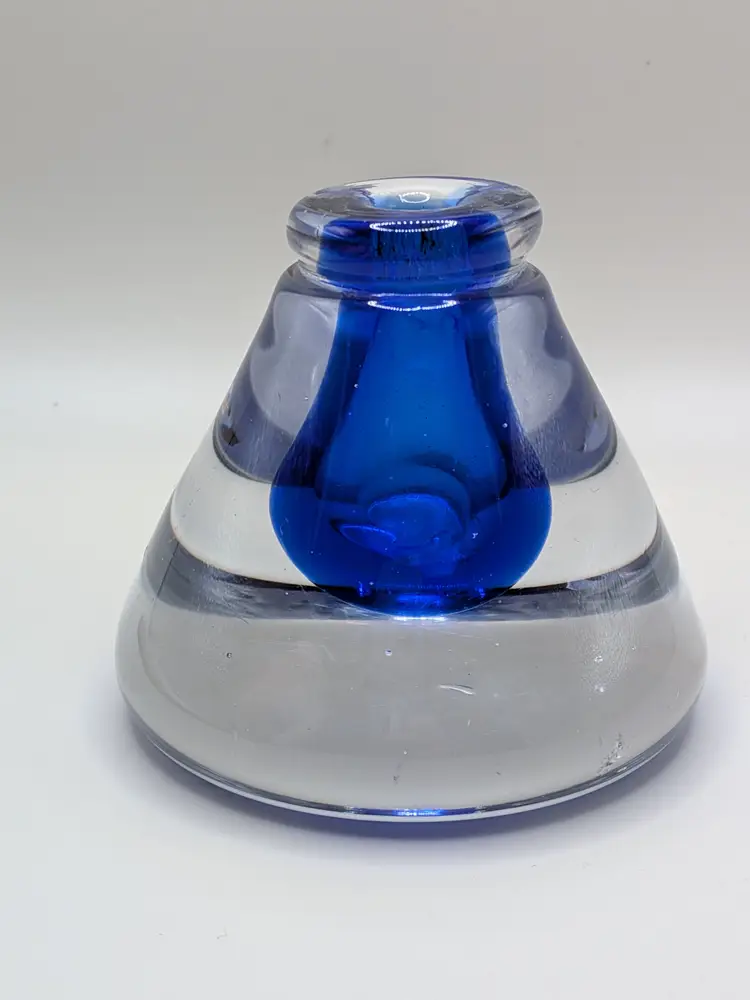 BLOWN GLASS ART GLASS BLUE SOMMERSO STYLE WEIGHTED INKWELL PAPERWEIGHT PEN HOLDER PERFUME
