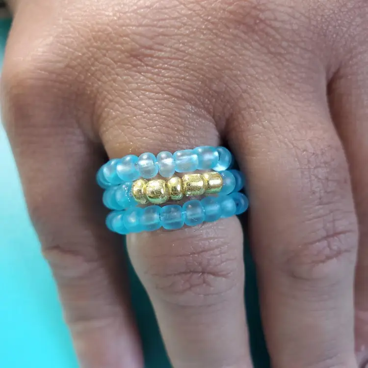 Seed Bead Flexible Ring Set Ocean Gold