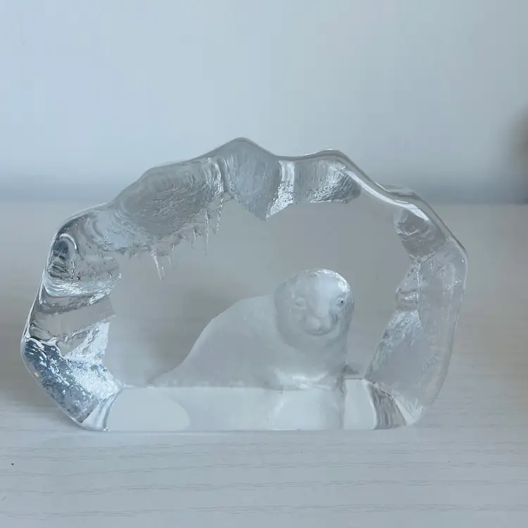 Mats Jonasson Lead Crystal Seal Pup Paperweight Signed Ice Icicle