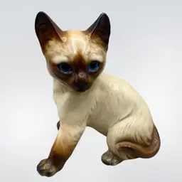 Vintage Cat Siamese Figurine Blue Eyes Collector CottageCore GrannyCore Original Sticker 6” Tall