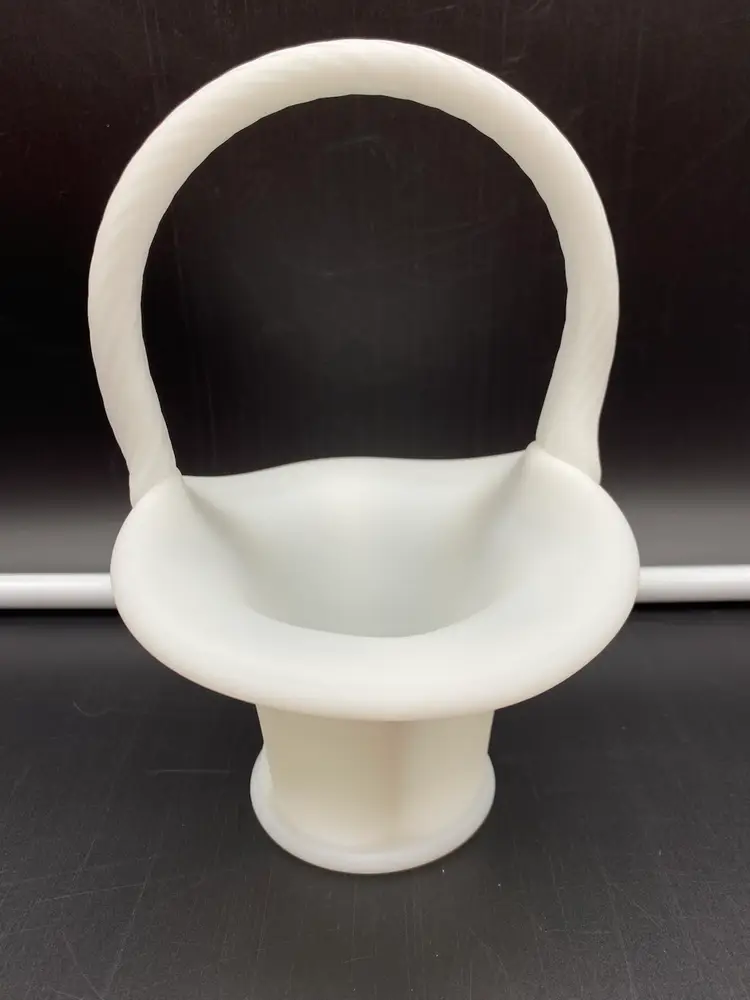 Fenton 7" White Satin Basket Twisted Handle Basket Paneled Sides