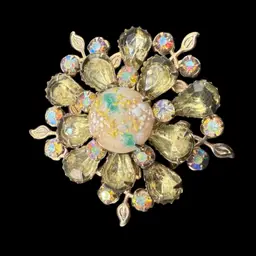 Vintage Juliana Easter Egg Pale Yellow Aurora Borealis Rhinestone Brooch Pin