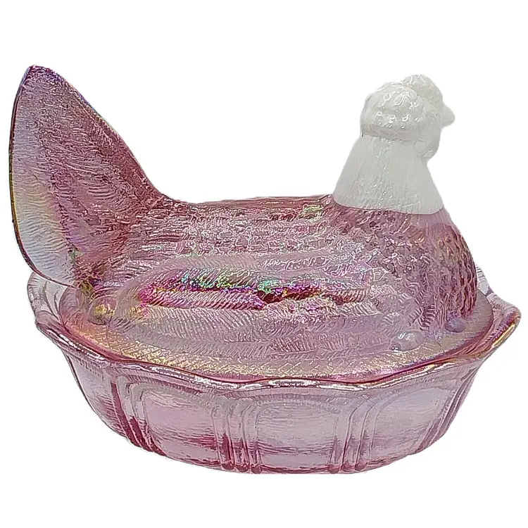 VERY RARE, & STUNNING, Vintage Fenton 5" Hen on Nest, Dusty Rose Carnival with Milk Glass Head. QVC Exclusive, March 1997