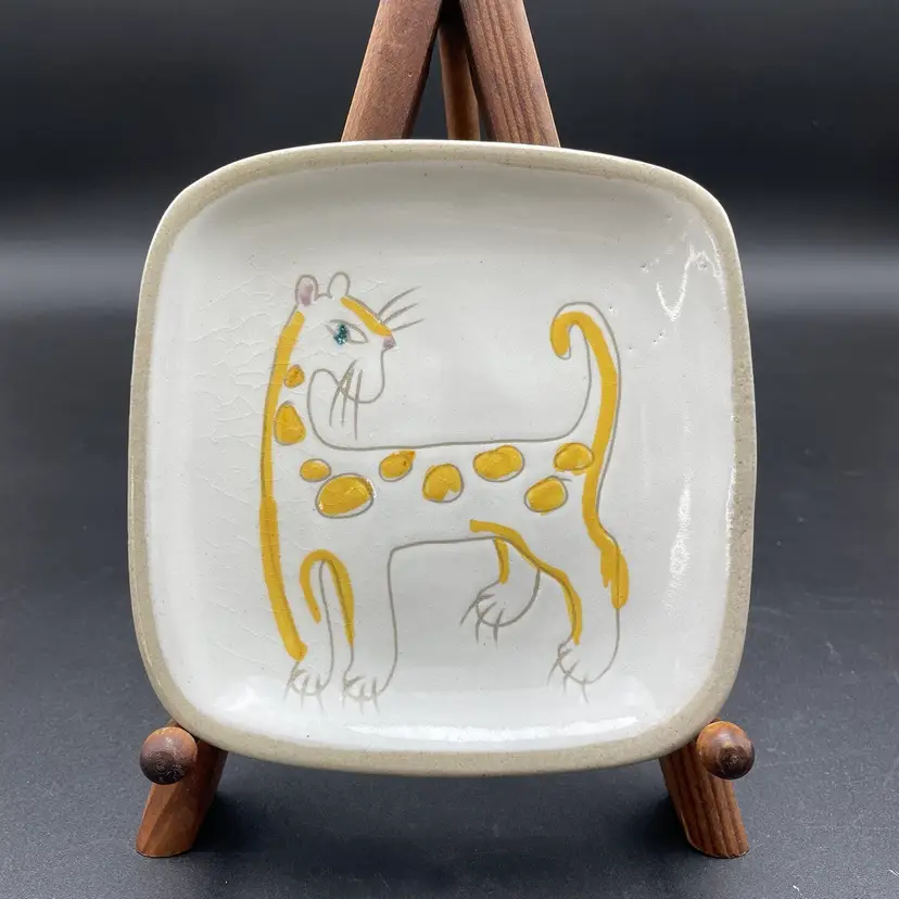 Ernest Sohn Glidden Pottery Menagerie Plate Leopard Big Cat MCM Trinket Dish