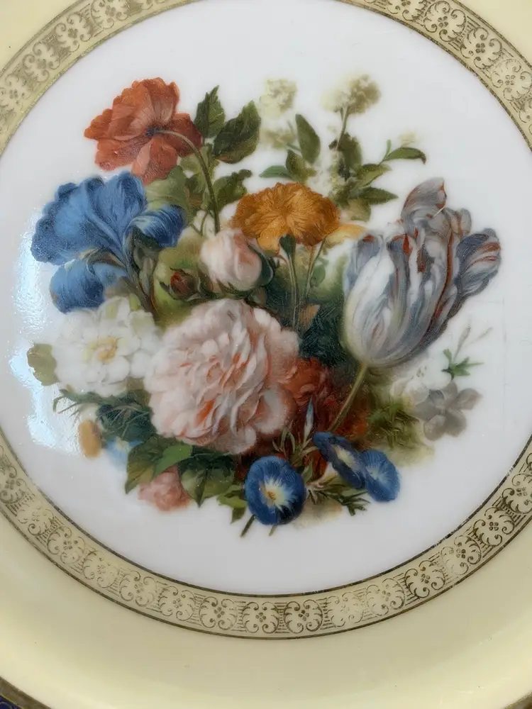 Antique Thomas Bavaria Blue & Gold Floral Porcelain Plate – German Fine China (1910-1930)