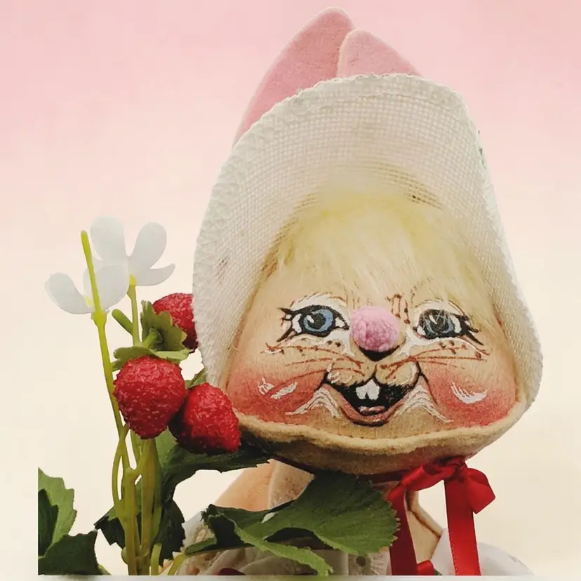 Vtg Annalee Strawberry Bunny Rabbit 1990 Easter Spring White Eyelet Outfit Doll