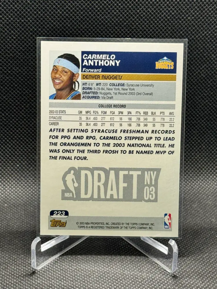 Carmelo Anthony 2003 Topps Rookie Card Denver Nuggets