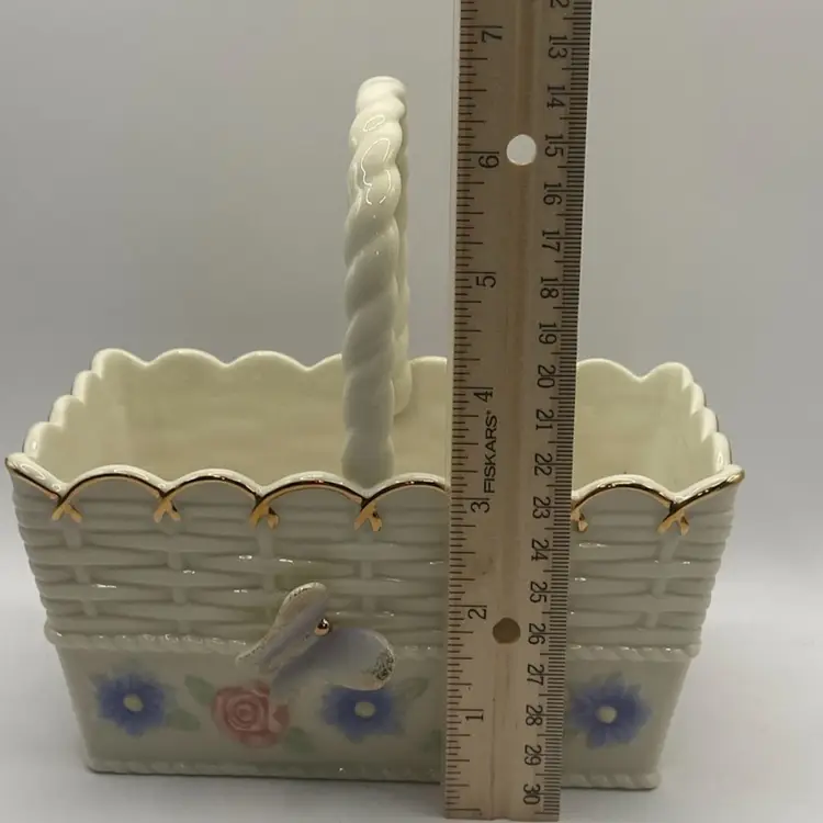 Lenox Springtime Woven Porcelain Basket, 6 5/8” Tall, Butterfly And Pastel Flowers