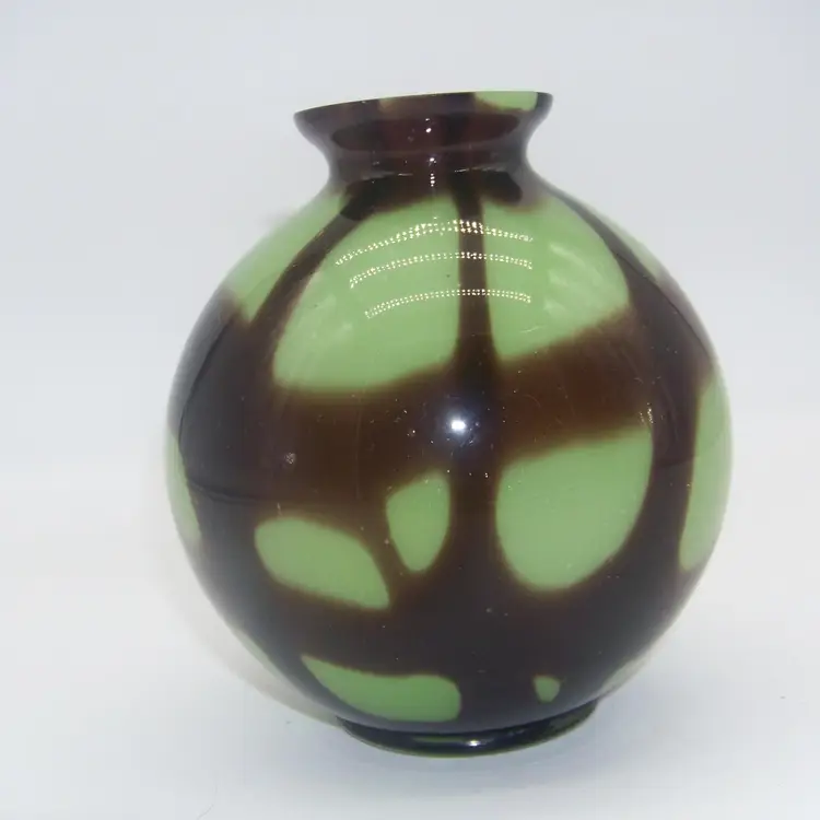 Vintage Czechsovakia Glass Orb Vase in Brown and Green