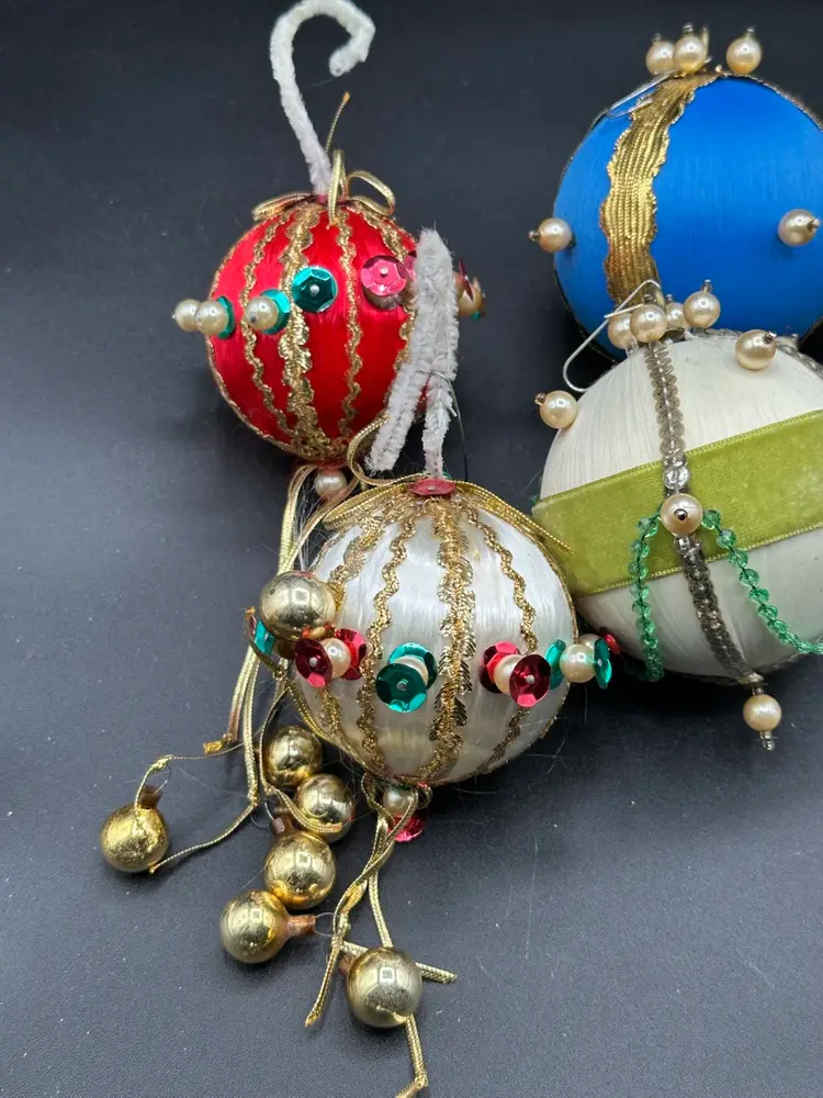 Vintage Push Pin Satin Velvet Embellished Beaded Homemade Multi Colors Set of 6