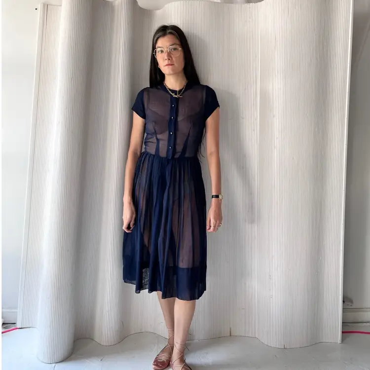 1950s sheer navy dress
