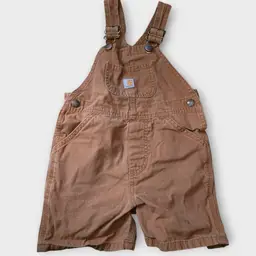 Carhartt Boys Dark Khaki Brown Shortall Overalls Size 3T EUC Shorts