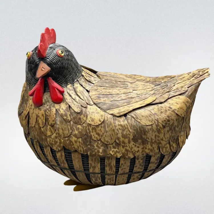 Handmade Wooden Rooster Basket 8”