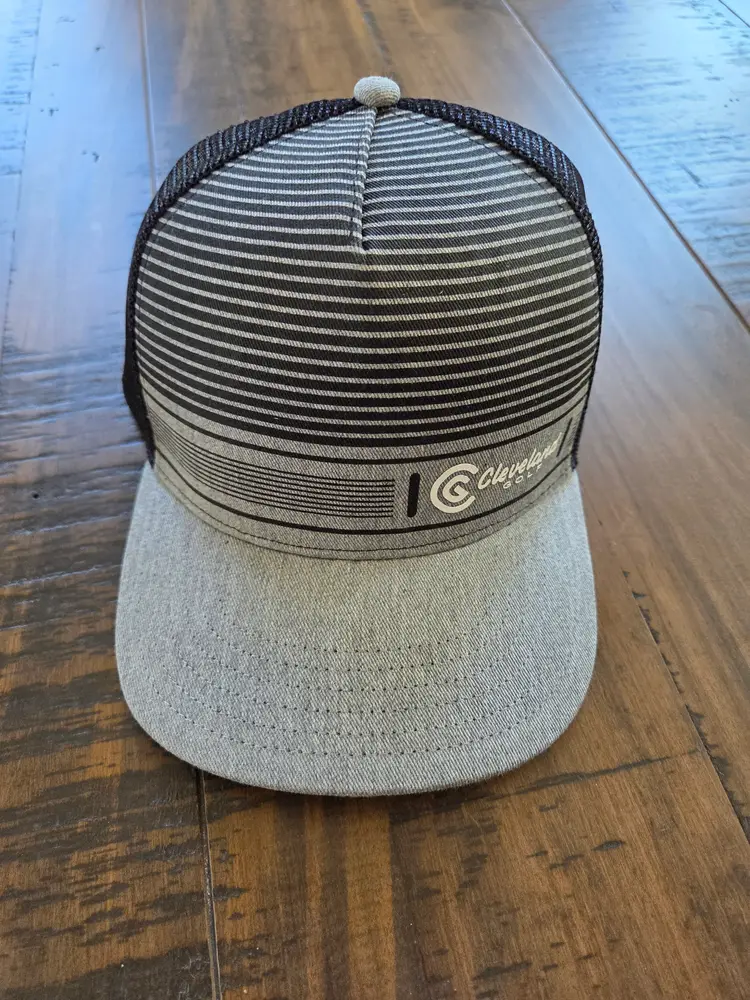 Cleveland Golf Trucker Hat Grey on Black Adjustable Snap Back NWT