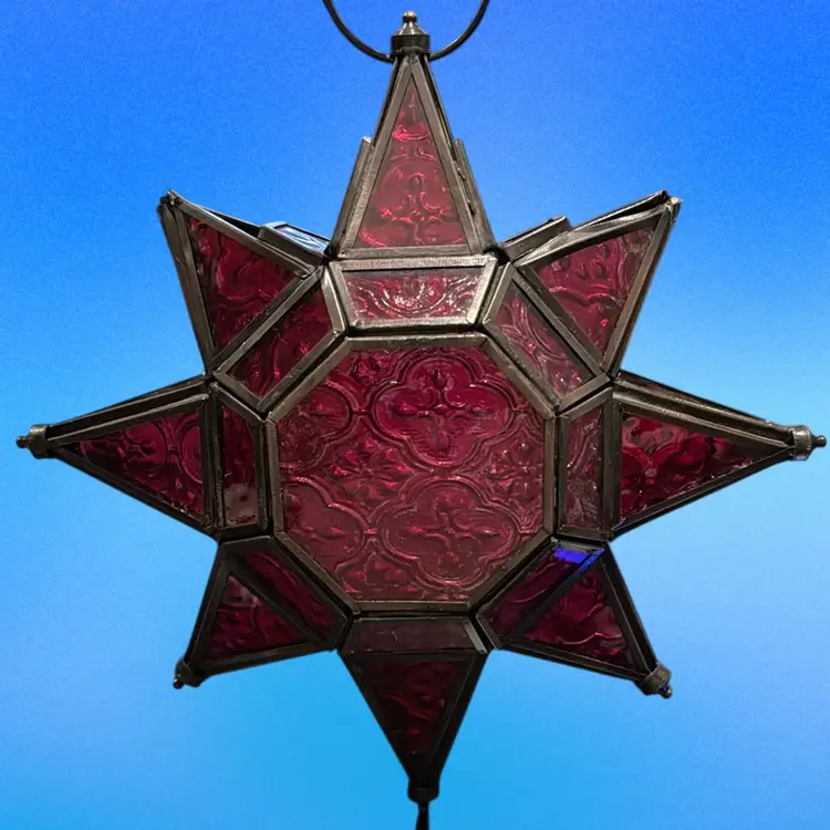 Vintage Moraccan Moravian Star Glass Hanging Lantern