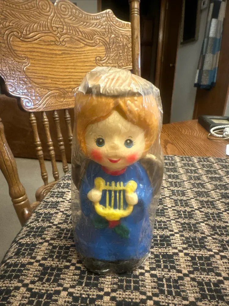 Vintage  Christmas Candle Angel With Harp