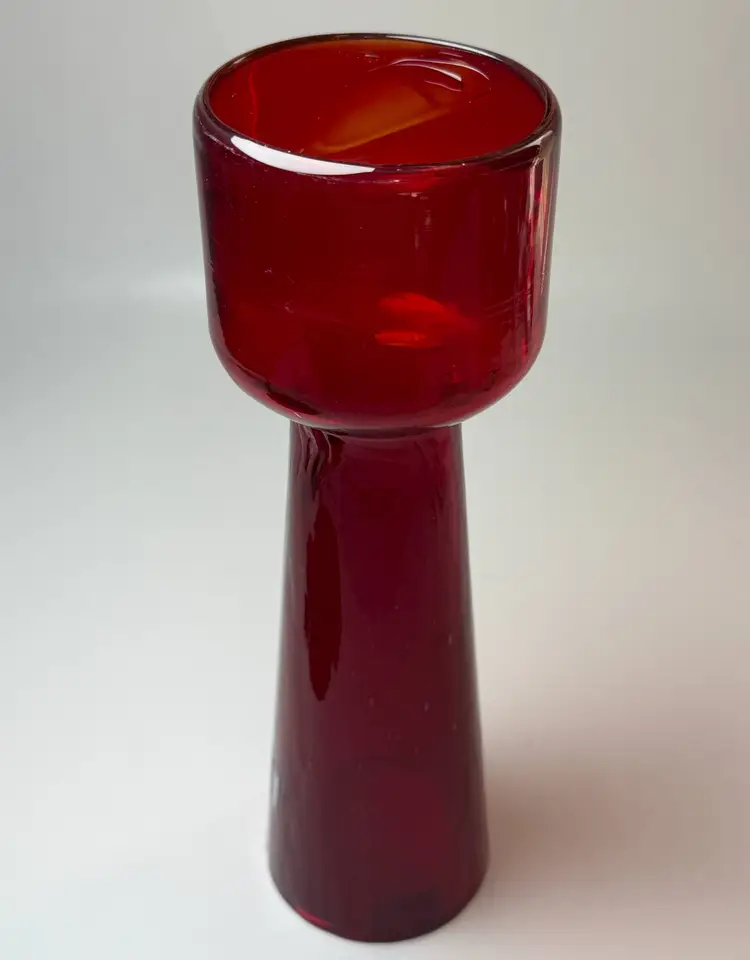 Crate & Barrel Diaz Ruby Red 11.75" Pillar Candle Holder Art Glass Mexico MCM