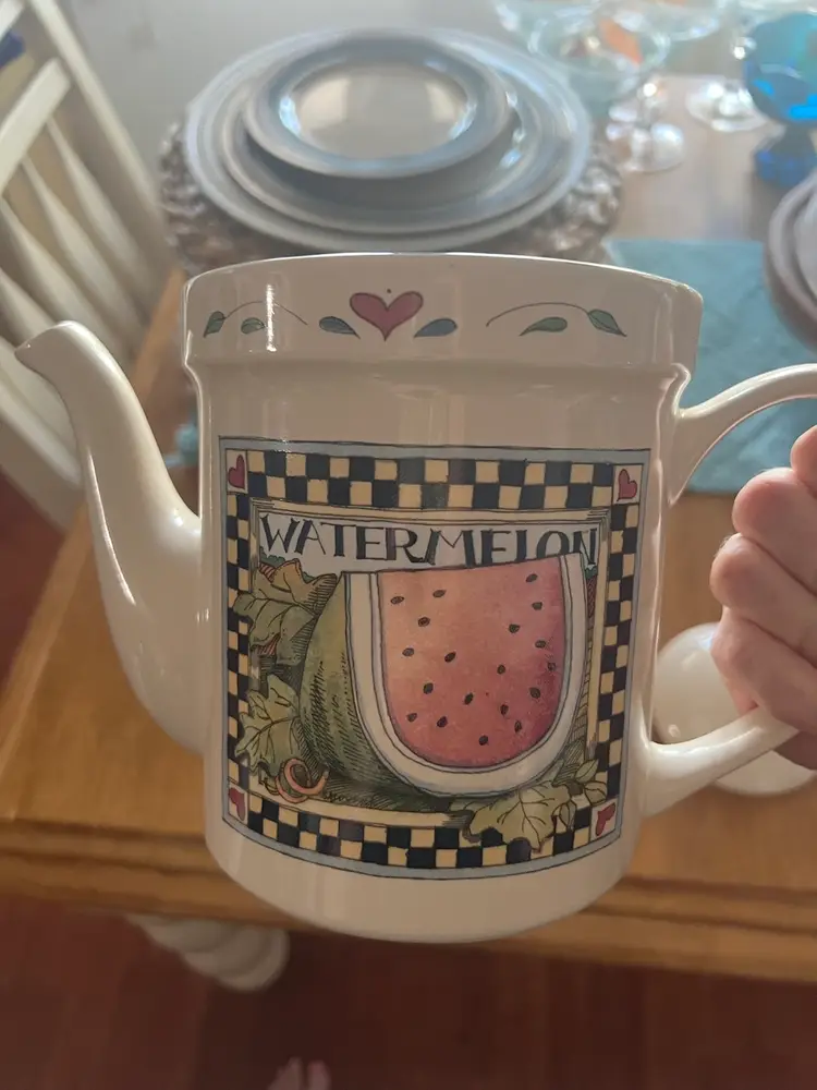 Susan Winget Ceramic Watermelon Themed Lidded Teapot Excellent Condition 10”x8.5