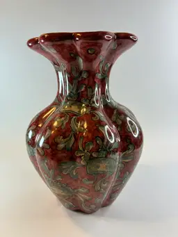 Hand Painted Ceramic Vase Created By Biagioli Studios In Gubbio Italy 8”