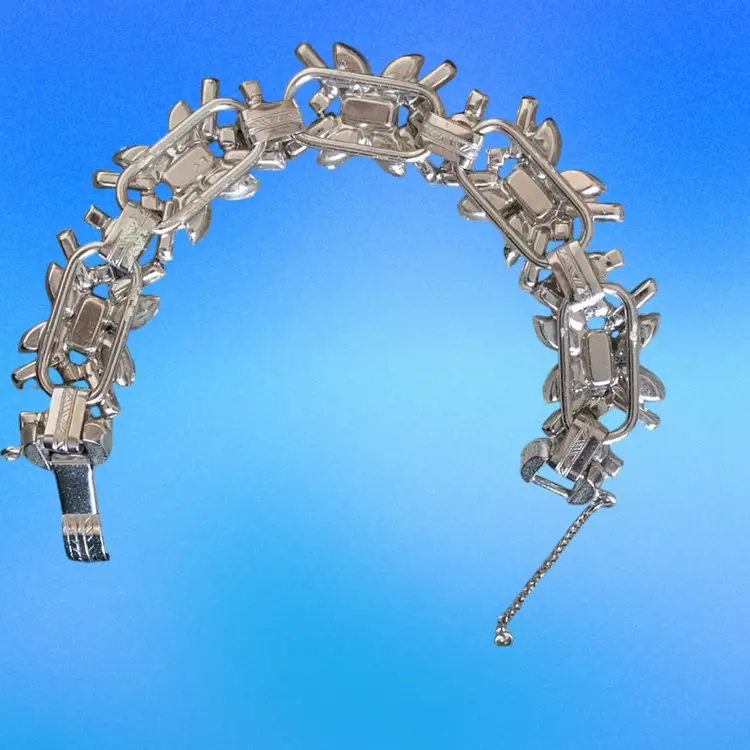 Five Link White Crystal Bracelet With Fold Over Clasp And Safety Chain