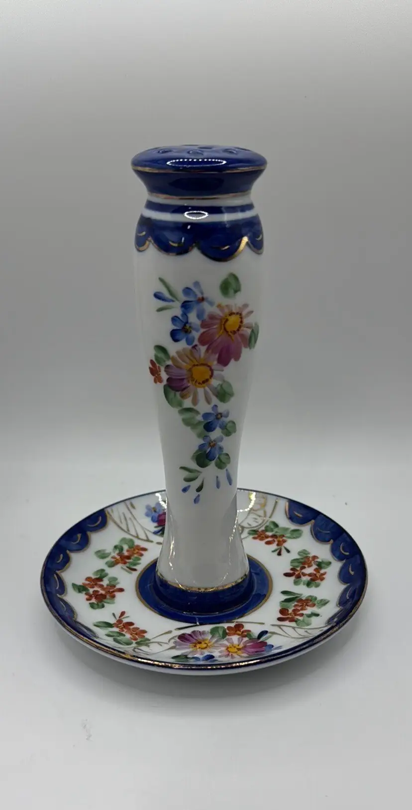 Limoges France Floral Hat Pin Holder and Ring Tray 6” tall